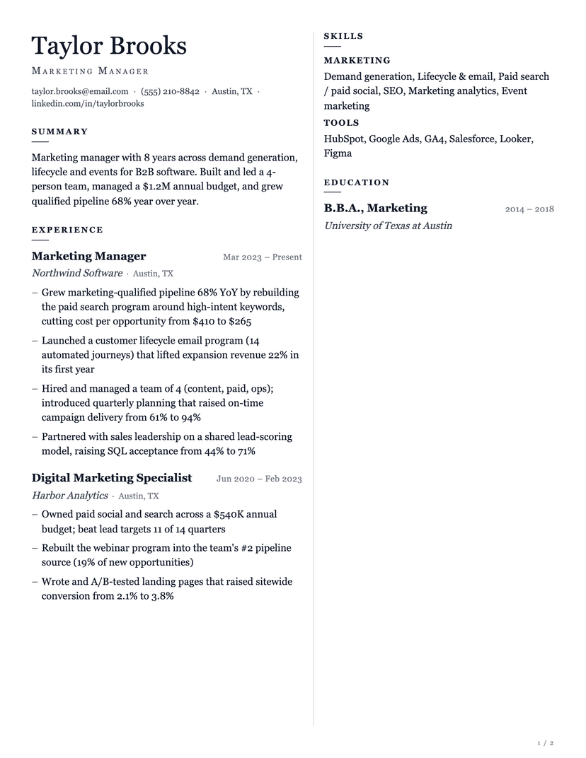 Corbel resume template — ATS-friendly, free Word, PDF and Google Docs download