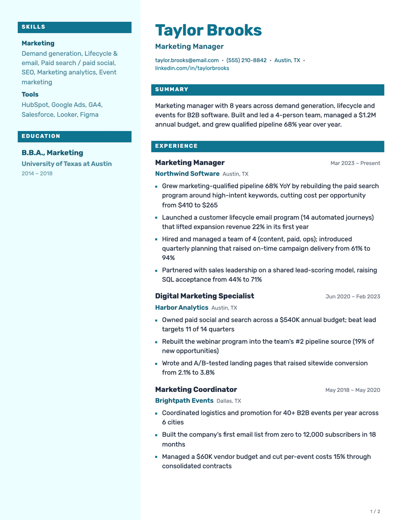 Fathom resume template — ATS-friendly, free Word, PDF and Google Docs download