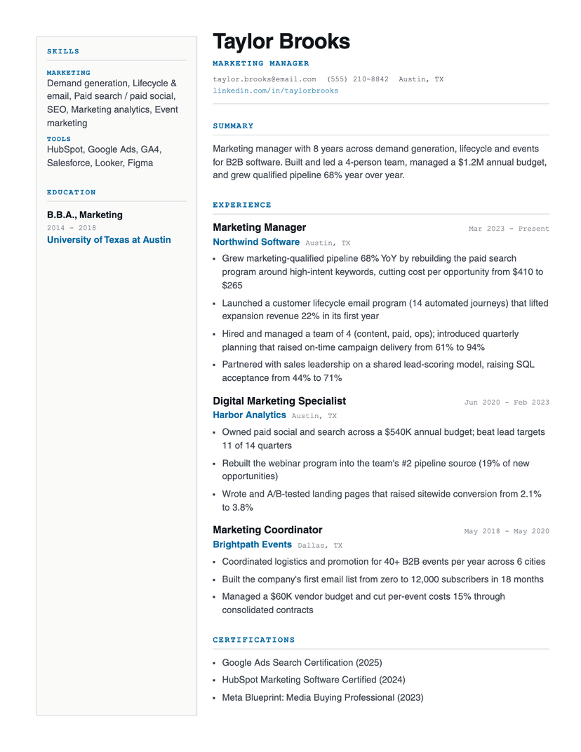 Foundry resume template — ATS-friendly, free Word, PDF and Google Docs download