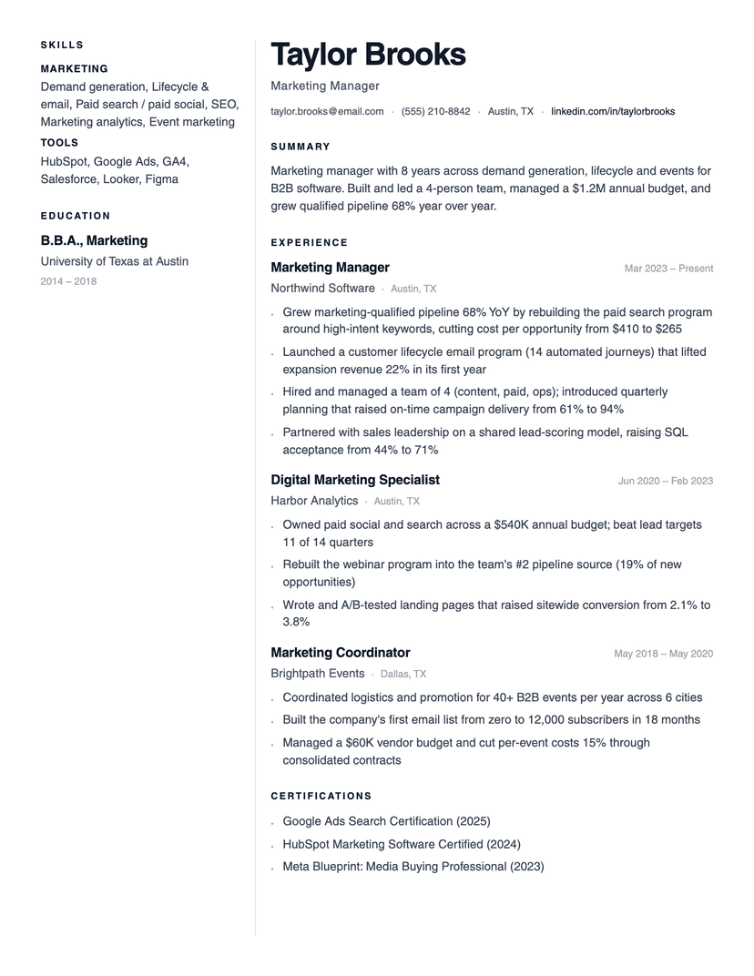 Lumen resume template — ATS-friendly, free Word, PDF and Google Docs download