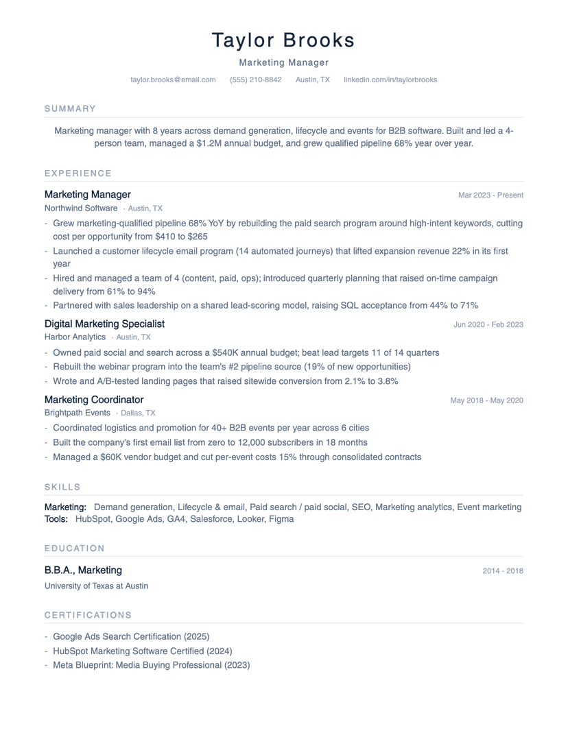 Minimalist resume template — ATS-friendly, free Word, PDF and Google Docs download