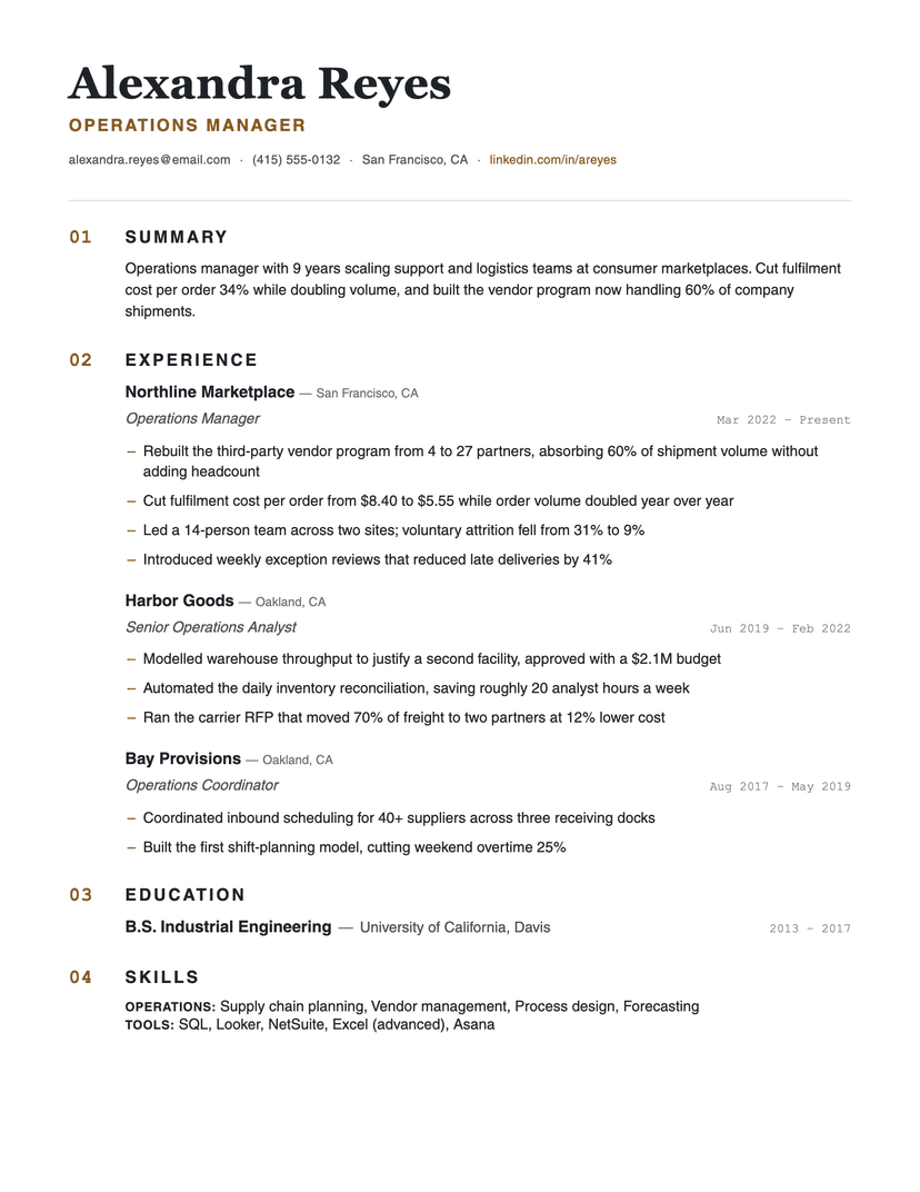 Numbered resume template — ATS-friendly, free Word, PDF and Google Docs download