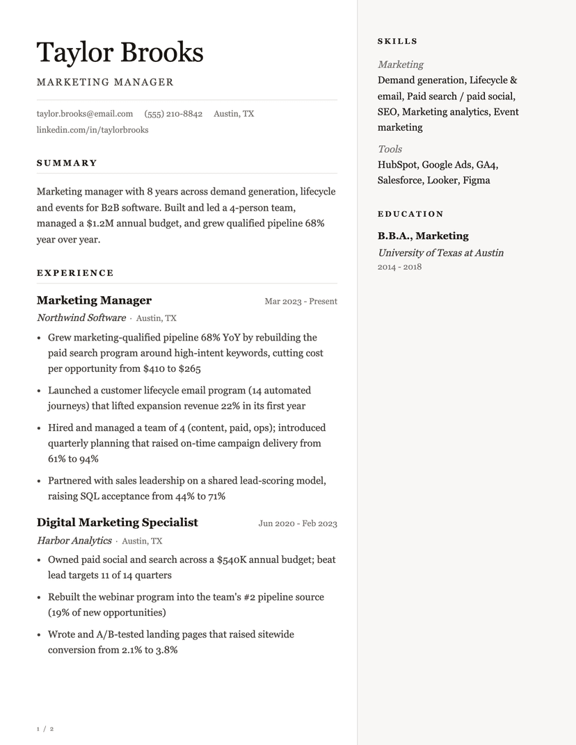 Ovation resume template — ATS-friendly, free Word, PDF and Google Docs download