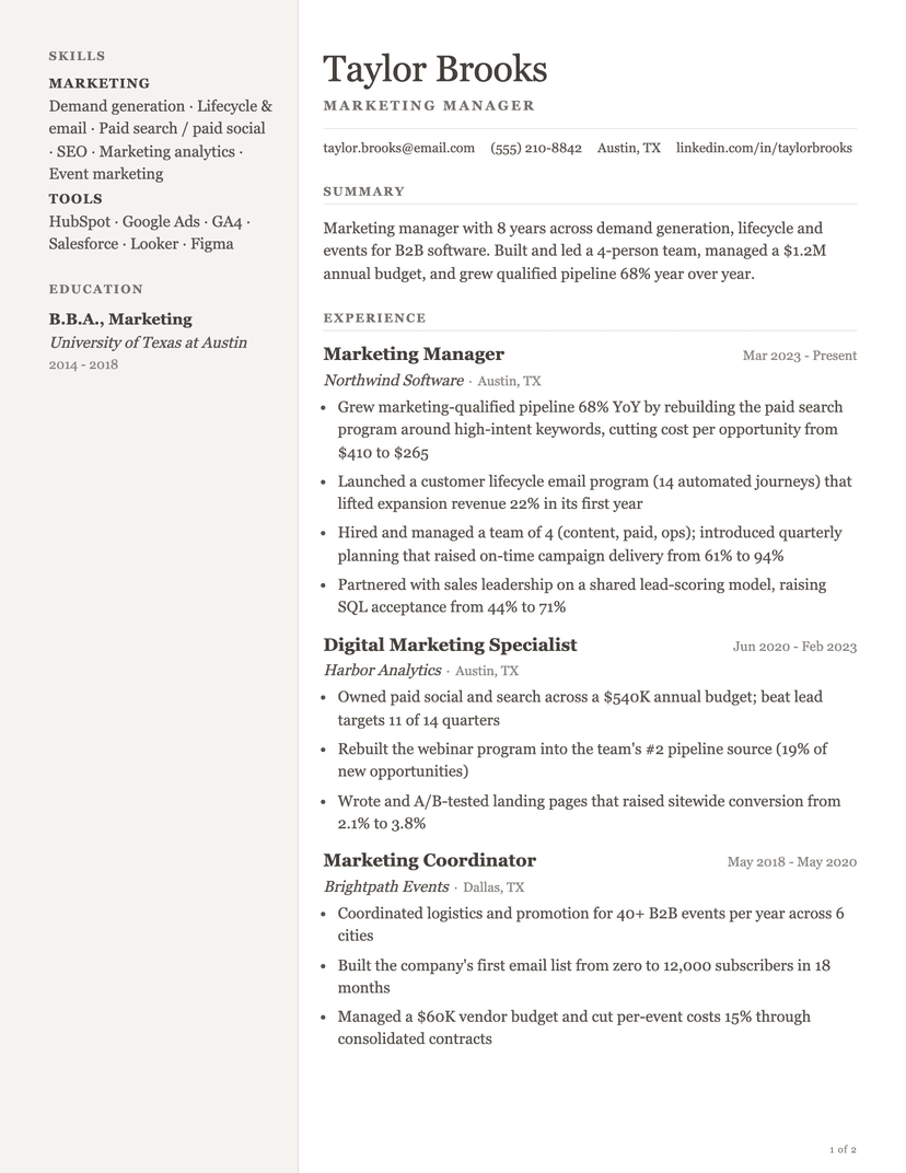 Pallas resume template — ATS-friendly, free Word, PDF and Google Docs download