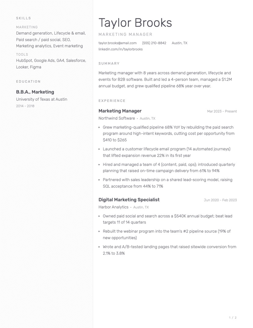 Porcelain resume template — ATS-friendly, free Word, PDF and Google Docs download