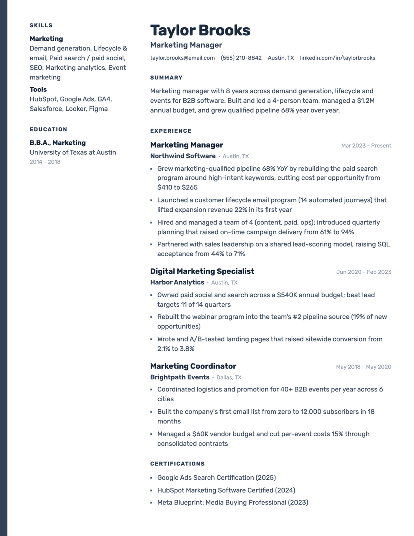 Slate Rail resume template — ATS-friendly, free Word, PDF and Google Docs download