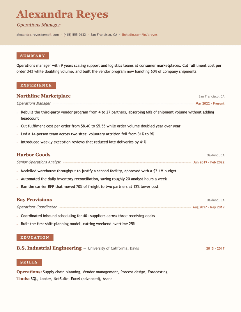Terracotta resume template — ATS-friendly, free Word, PDF and Google Docs download