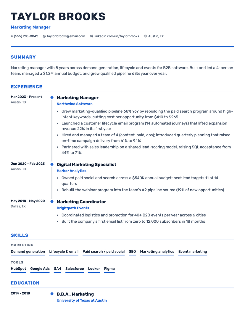 Timeline resume template — ATS-friendly, free Word, PDF and Google Docs download